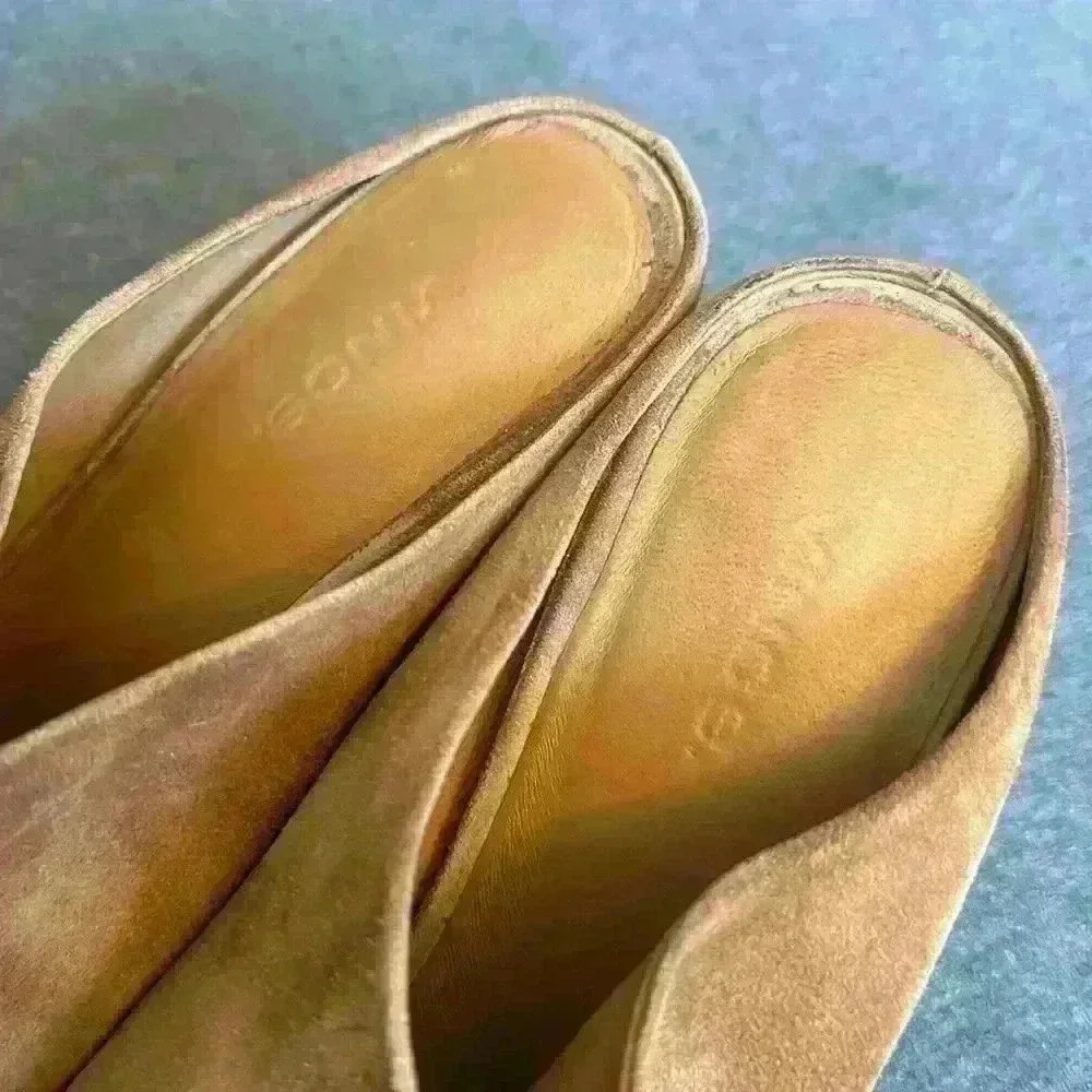 Vince Cuoio Camel Suede Open Toe Slide Stack Heel Made in Italy Women’s Size 8.5 - Picture 10 of 11